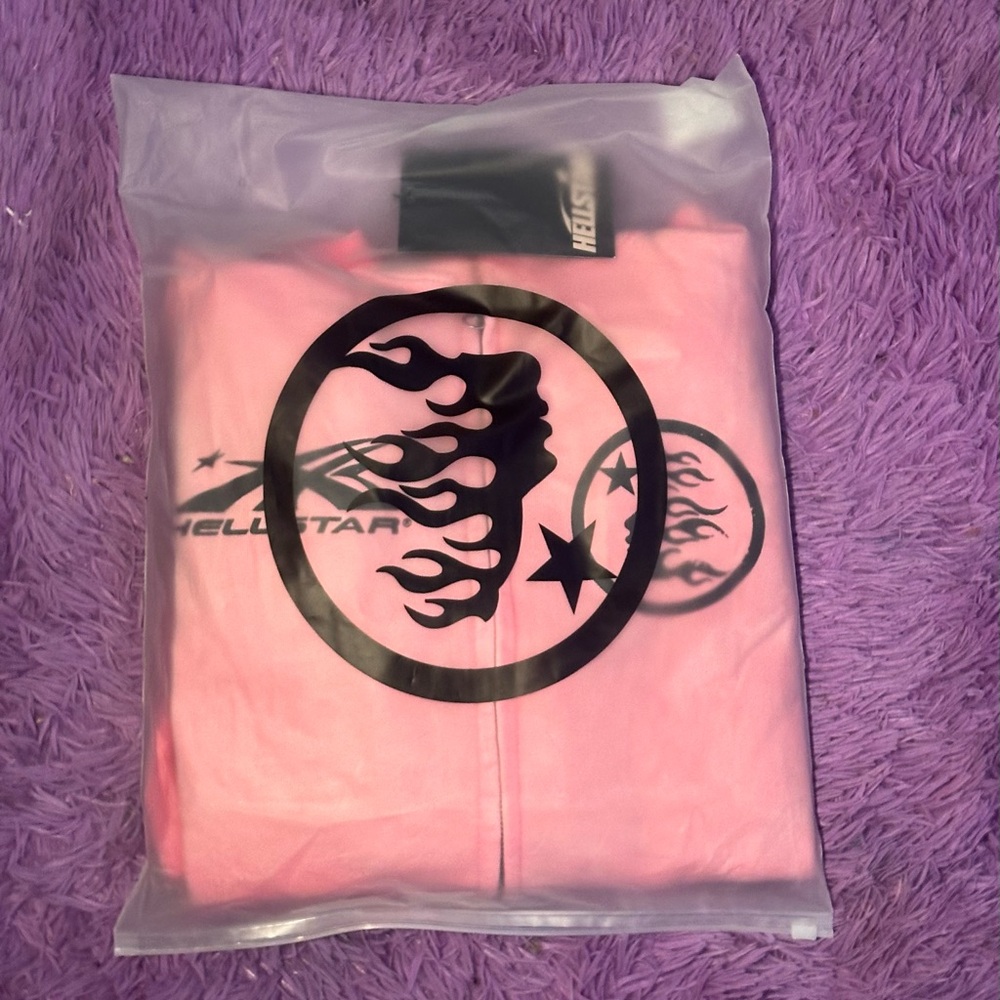 Hellstar sports flame zip up hoodie “pink”